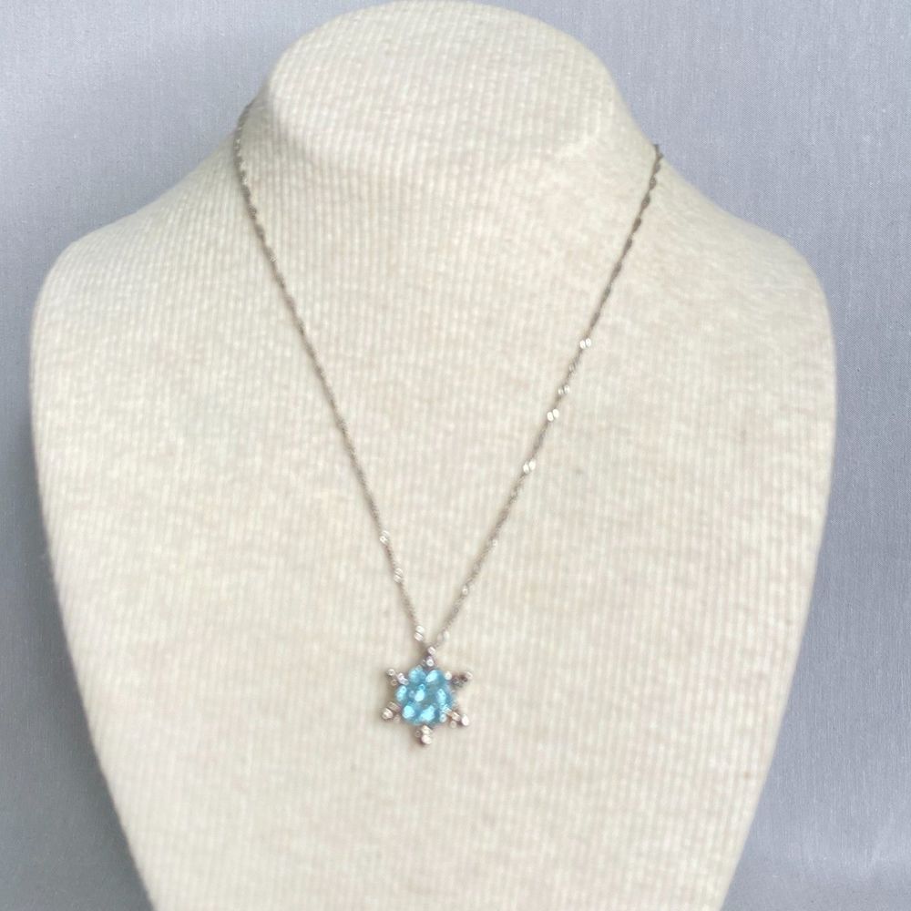 💎Silver Tone Chain Necklace With Aqua Blue Rhinestones Star Pendant